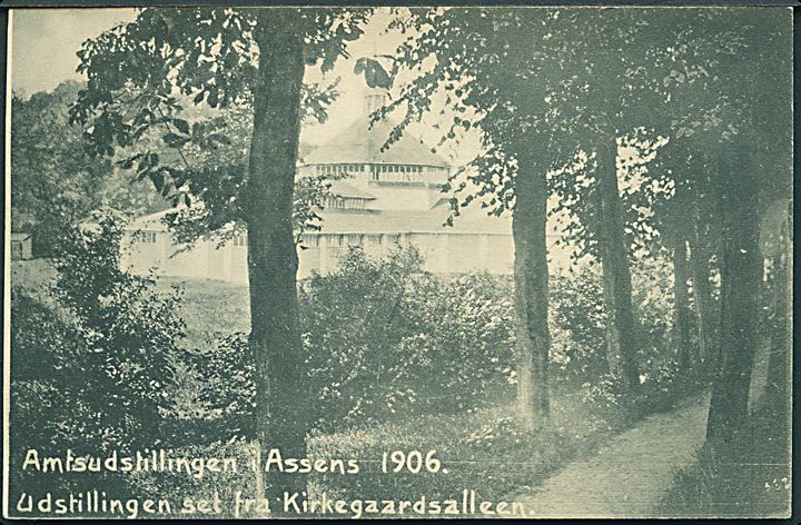 Assens, Amtsudstillingen 1906. Udstillingen set fra Kirkegaardsalleen. Bertelsens Boghandel no. 127. 