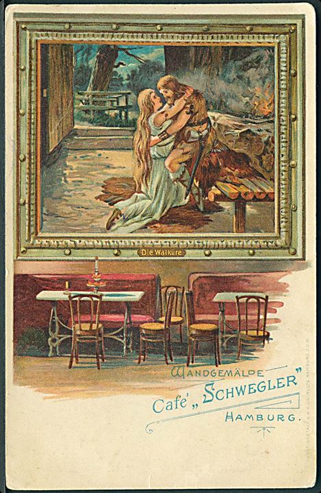 Hamburg, interiør fra café Schwegler med maleri Die Walküre. H. A. J. Schultz u/no.