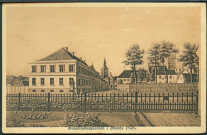 Odense 1848 med Graabrødrepladsen. Stenders, serie fra gamle Dage no. 26878. 