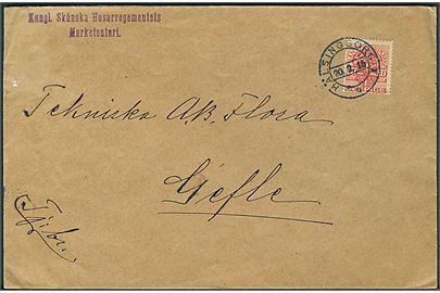 10 öre Tjenestemærke på brev fra Kungl. Skånska Husarregementet i Hälsingborg d. 20.2.1915 til Gefle.