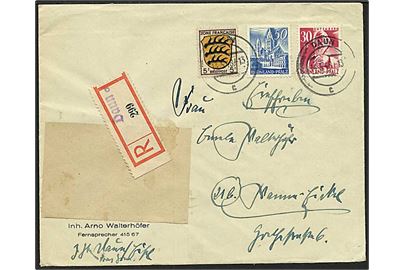 Fransk zone 5 pfg. og Rheinland-Pfalz 30 pfg. og 50 pfg. på anbefalet brev fra Daun d. 14.5.1948 til Wanneeickel.