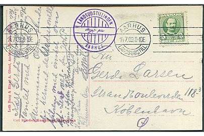 5 øre Fr. VIII på brevkort (Landsudstillingen i Aarhus) annulleret med sær-maskinstempel Aarhus Landsudstill. d. 14.7.1909 til København.
