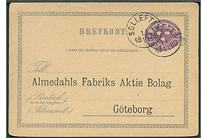 6 öre helsagsbrevkort fra Sollefteå d. 11.11.1880 til Göteborg.