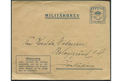 Militärbrev stemplet Fältpost Nr. 10 d. 28.12.1940 til Jönköping. Uden svarmærke.