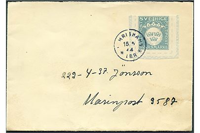 Fältpost Svarmärke på brev fra Simrishamn d. 15.5.1944 til soldat ved Marinepost 3587 = Spärrfartyget Egil.