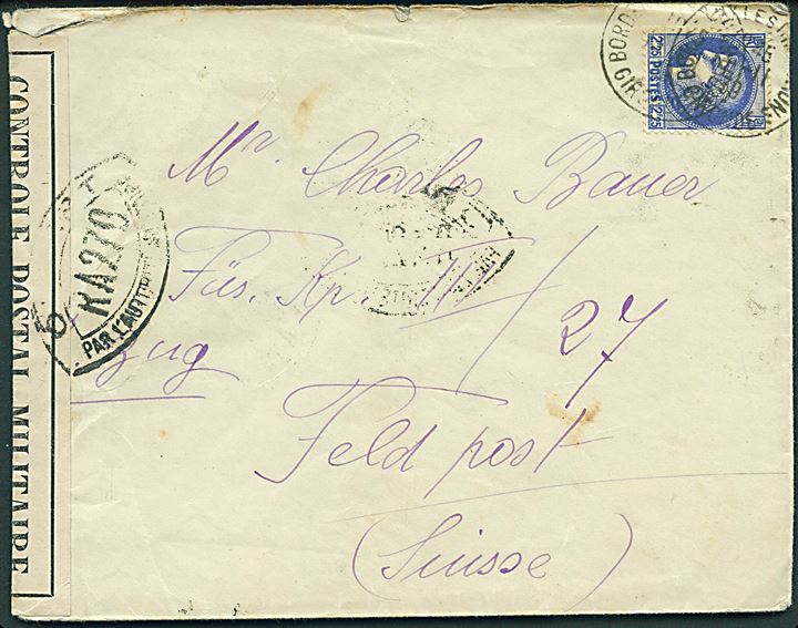 2,25 fr. på brev fra Bordeaux d. 13.11.1939 til feldpost adresse i Schweiz. Åbnet af fransk censur.