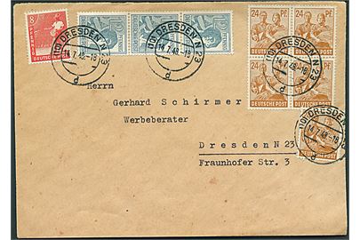 Russisk zone. 164 pfg. blandingsfrankeret 10-fach lokalbrev i Dresden d. 14.7.1948. 