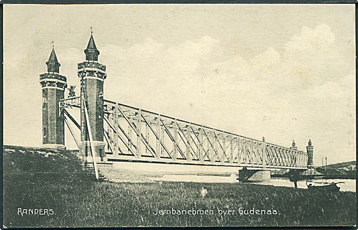 Randers. Jernbanebroen over Gudenaa. Stenders no. 14176. 