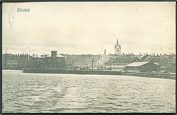 Thisted set fra vandet. Peter Alstrups no. 8808. Frankeret med 5 øre Fr. VIII annulleret Struer - Thisted d. 12.6.1907 til Esbjerg. 
