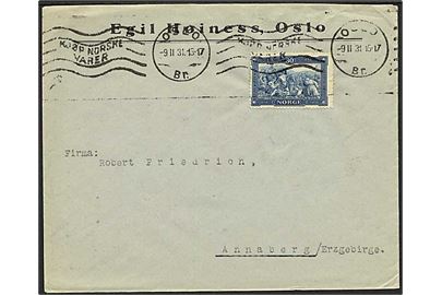 30 øre Hellig Olav single på brev fra Oslo d. 9.2.1931 til Annaberg, Tyskland.