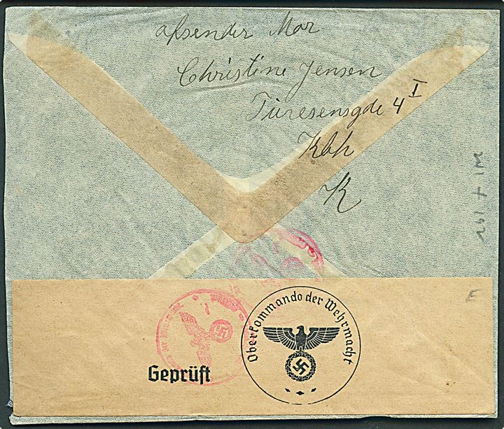 15 øre Karavel og 1 kr. Chr. X på luftpostbrev fra København d. 20.6.1940 til East Orange, USA. Åbnet af tysk censur i Berlin.
