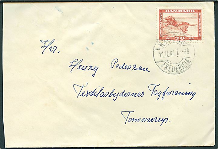 30 øre Fredning på brev fra Nørre Åby annulleret med godt bureaustempel Nyborg - Fredericia T.39 d. 11.12.1961 til Tommerup.
