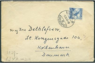 30 c. på brev sendt undercover eller via diplomatiske kanaler fra Casablanca, Marokko stemplet Bern d. 7.4.1941 til København, Danmark. Tysk censur fra Frankfurt. 