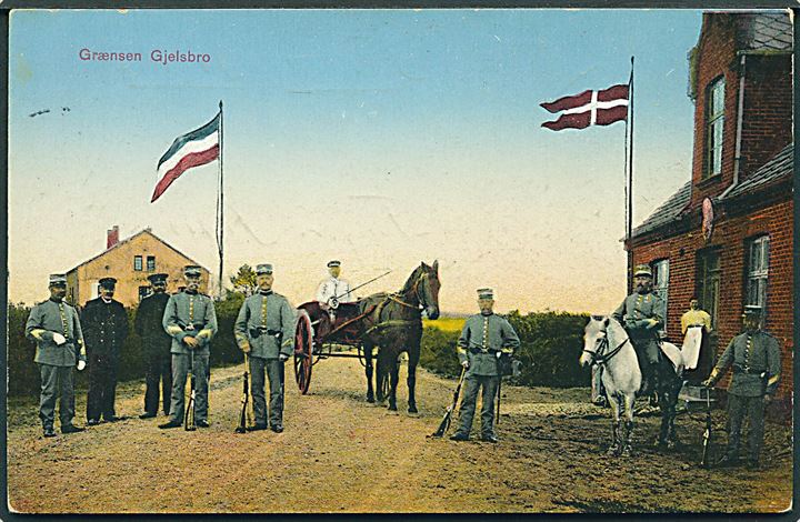 Gjelsbro Grænse. W. Schützsack no. 12604. Anvendt som ufrankeret feltpostkort stemplet Rothenkrug (Kr. Apenrade) d. 12.2.1916 til sønderjysk flyver, Flieger Jensen, ved Flieger Ersatz Abteilung 3 i Gotha.