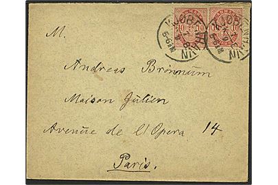 10 øre (2) Våbentype på brev fra Kjøbenhavn d. 7.9.189x til Paris, Frankrig.