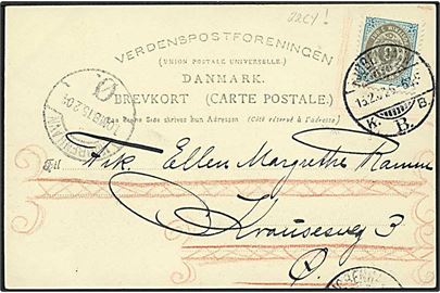 3 øre Tofarvet vm III med omv. ramme på lokalt brevkort (Sommerlyst) i Kjøbenhavn d. 15.2.1904.