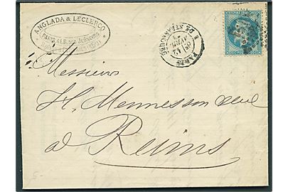 20 c. Napoleon III på brev fra Paris d. 12.4.1870 til Reims.