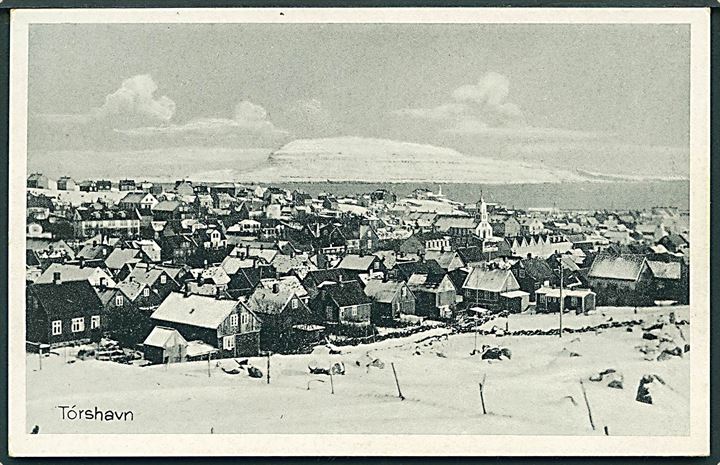 Thorshavn, udsigt over byen i sne. Stenders no. 65572.