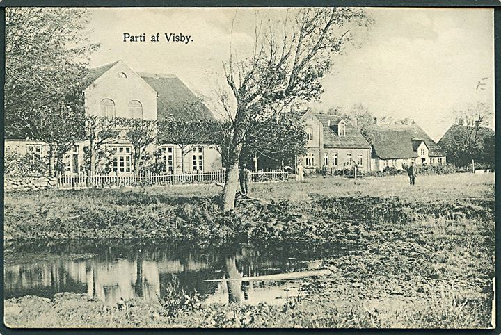 10 pfg. Germania på brevkort (Parti fra Visby) annulleret Wiesby d. 20.4.1908 til Nykøbing Sjælland, Danmark.