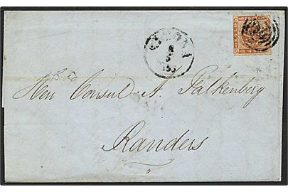 4 sk. 1854 udg. på brev dateret Glasgow d. 2.5.1855, annulleret med nr.stempel 113 og sidestemplet Altona d. 8.5.1855 til Randers. 