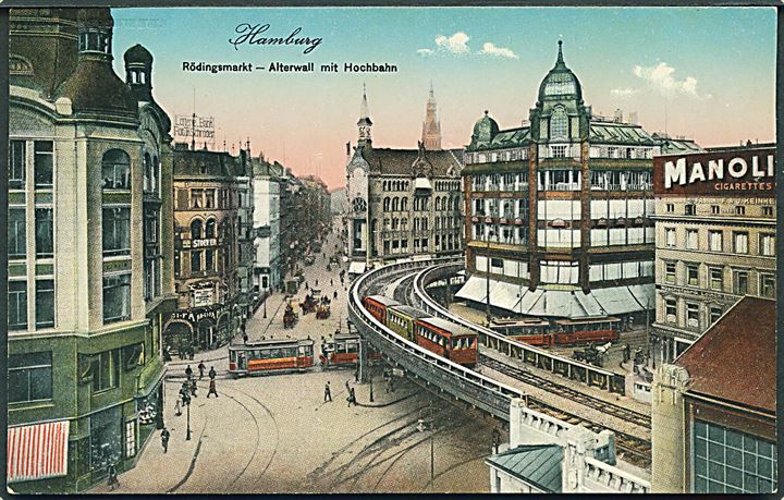 Hamburg. Rödingsmarkt - Alterwall mit Hochbahn. Sporvogne og tog. Arthur Friedrich, Hamburg 36. 