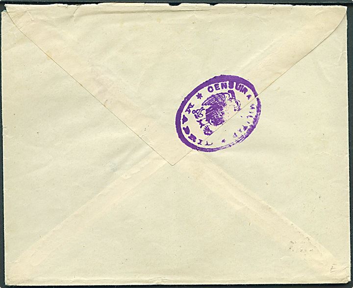 40 cts. Franco, 25 cts. og 50 cts. Isabel på brev fra Madrid d. 23.6.1939 til Berlin, Tyskland. På bagsiden spansk censur fra Madrid.
