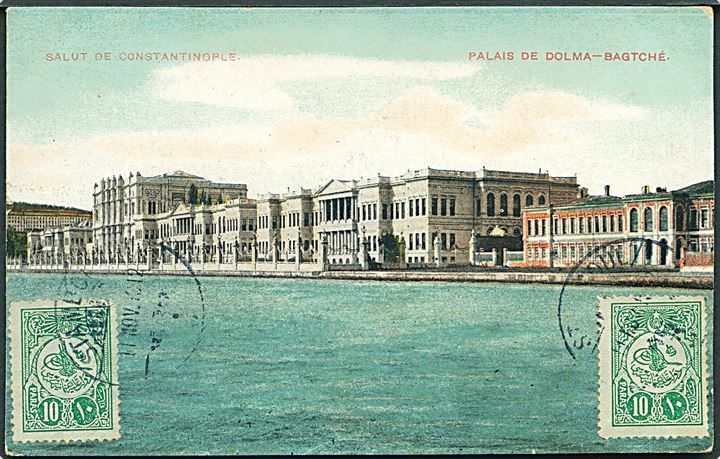 Constantinopel, Palais de Dolma Bagtché. Frankeret med 10 para (2) fra Stamboul d. 11.11.1912 til Danmark.