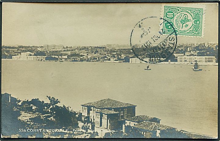 Constantinopel, Palads du Sultan. Frankeret med 10 para stemplet Stamboul d. 24.10.1912 til Danmark.