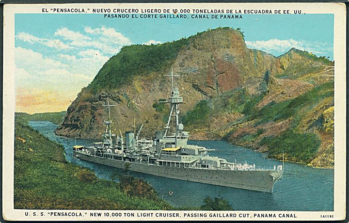 USS Pensacloa i Panama kanalen. Dateret 1939.