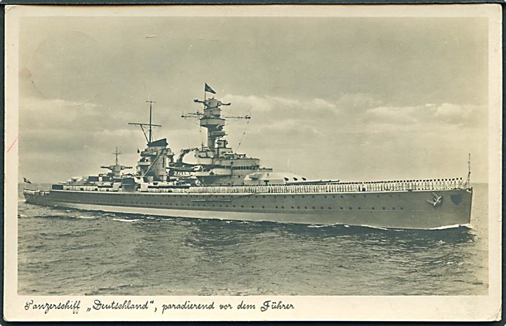 Panzerschiff Deutschland. Anvendt som ufrankeret feltpostkort fra Stralsund d. 22.1.1940 til Wien. 