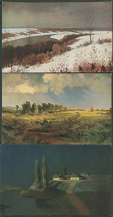 Rusland. 5 stk maleriserie kort:  A. I. Kouindji, M. P. Klodt, Poliénov, I. K. Aivasovsky, Ducker. No. 13, 74, 133, 143 & 149. 