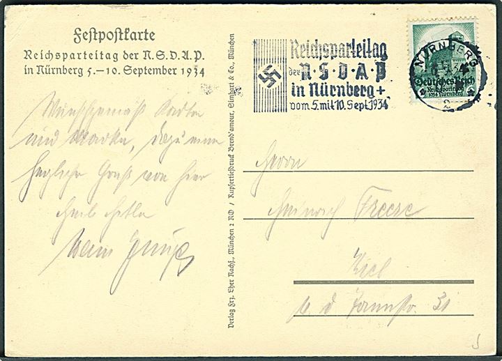 Reichsparteitag Nürnberg 1934. Festpostkarte stemplet Nürnberg.
