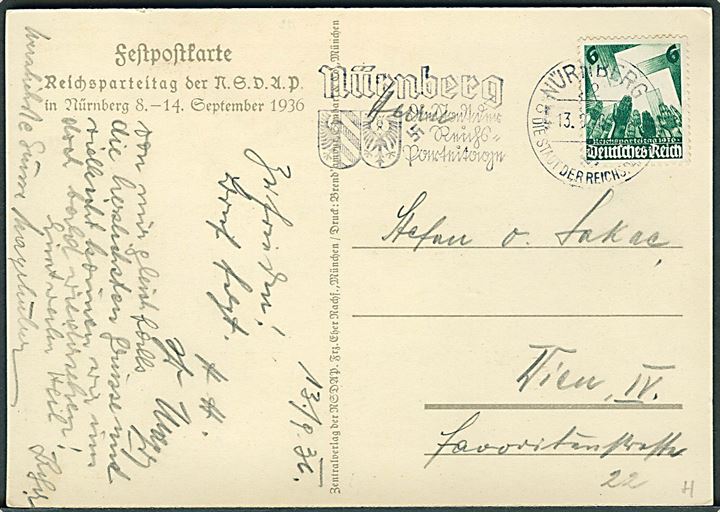 Reichsparteitag Nürnberg 1936. Festpostkarte stemplet Nürnberg.
