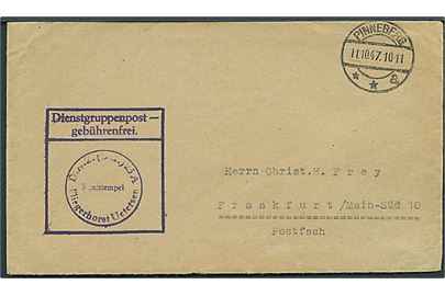 Ufrankeret Dienstgruppenpost fra Pinneberg d. 11.10.1947 til Frankfurt. Briefstempel fra D.A.Z. (BR.) 25A Fliegerhorst Uetersen.