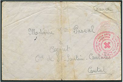 Ufrankeret Røde Kors brev med stempel fra Croix Rouge de Belgique Section de Renaix til St. Santin Cantales, Frankrig. Ank.stemplet d. 17.7.1940. 