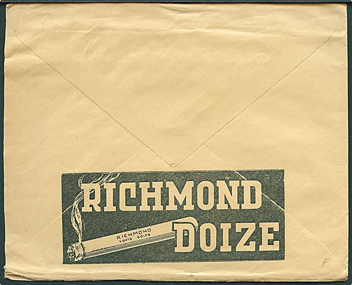 Fortrukt ufrankeret feltpostkuvert med Richmond Doize cigaret-reklame fra 1. Regiment de Ligne B.P.S. 10 til Chapelle-lez-Herlaimont, Hainaut
