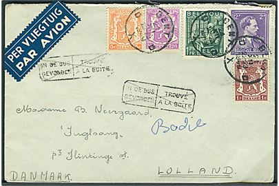 4 fr. blandingsfrankeret luftpostbrev fra Gent d. 24.12.1949 til Flintinge, Danmark. 