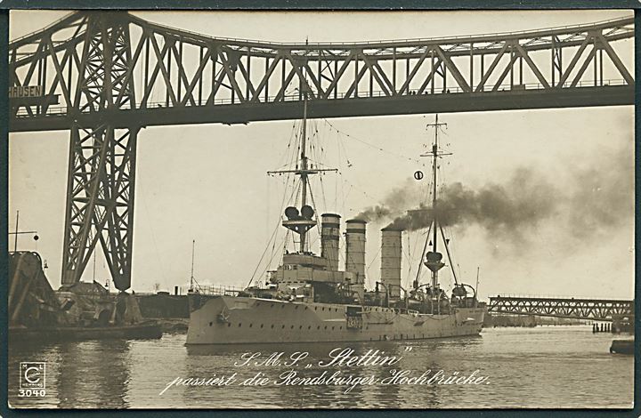 Ufrankeret feltpostkort (SMS Stettin) dateret d. 10.11.1914 fra sømand ombord på slagskibet SMS Thüringen med briefstempel til Apenrade. 