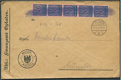 20 mk. Tjenestemærke (50) på 1000 mk. frankeret tjenestebrev fra Opladen d. 22.8.1923 til Münster. Korrekt porto i perioden 1.-23.8.1923.
