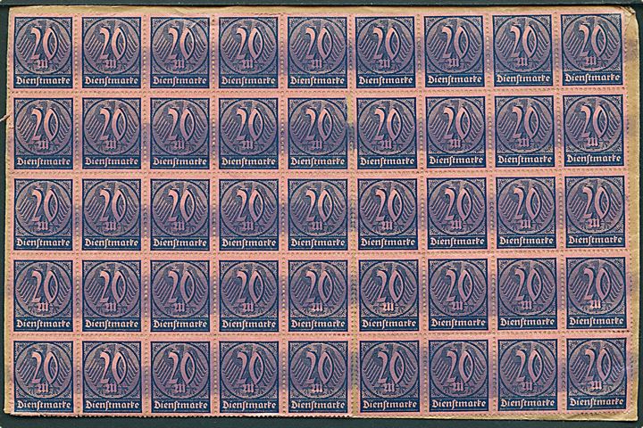 20 mk. Tjenestemærke (50) på 1000 mk. frankeret tjenestebrev fra Opladen d. 22.8.1923 til Münster. Korrekt porto i perioden 1.-23.8.1923.