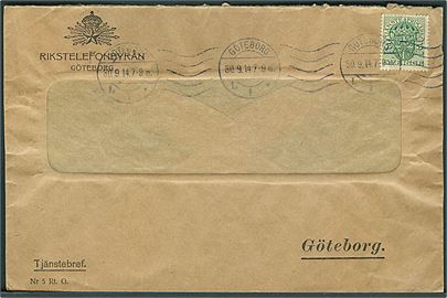 5 öre Tjenestemærke på fortrykt rudekuvert fra Rikstelefonbyrån sendt lokalt i Göteborg d. 30.9.1914.