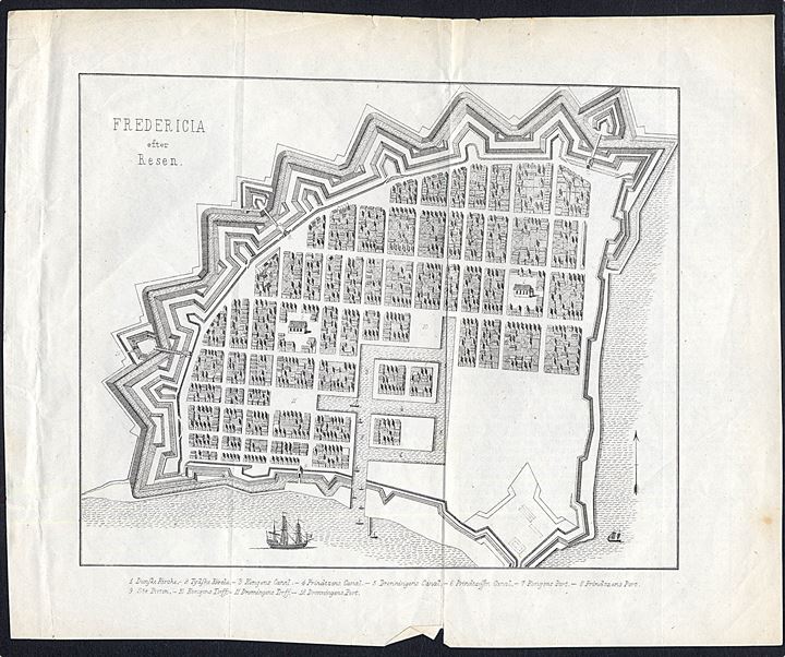 Fredericia. Historisk bykort 22x28 cm fra Trap Danmark 2. udg. (1872-1879).