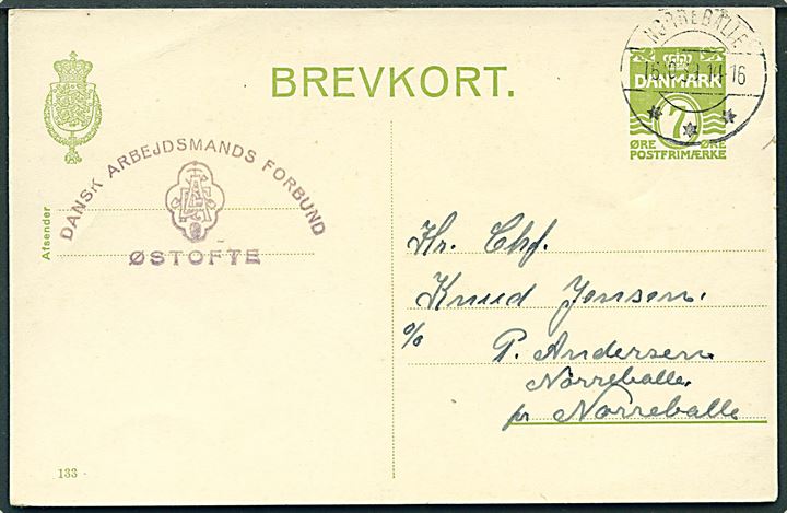 7 øre helsagsbrevkort (fabr. 133) sendt lokalt i Nørreballe d. 16.10.1939.
