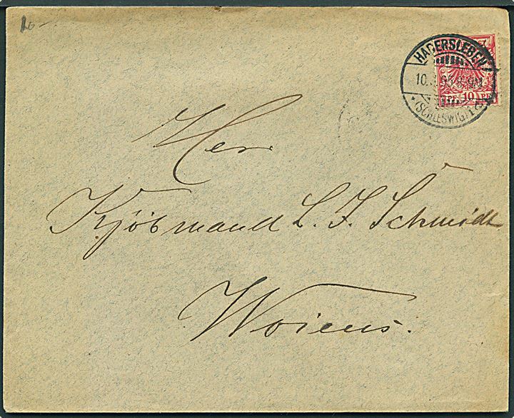 10 pfg. Adler på brev stemplet Hadersleben *(Schleswig)1b d. 10.3.1895 til Vojens.