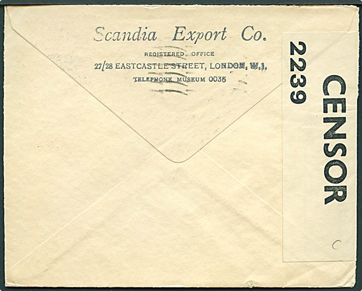 2½d George VI på brev fra Hendon d. 26.3.1940 til København, Danmark. Åbnet af tidlig britisk censur PC66/2239.