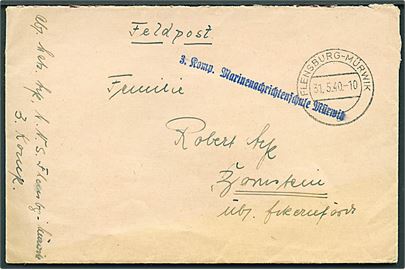 Ufrankeret feltpostbrev fra Flensburg - Mürwik d. 31.5.1940. Liniestempel: 3. Komp. Marinenachrichtenschule Mürwik.