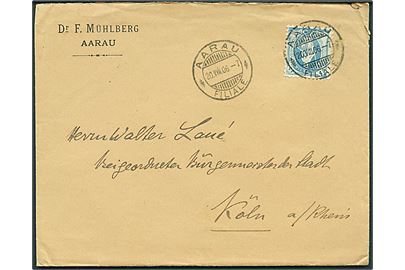 25 c. Stående Helvetia på brev fra Aarau d. 20.8.1906 til Köln, Tyskland.