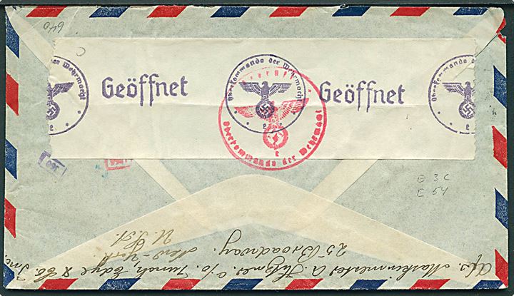 30 cents Transport på luftpostbrev fra Brooklyn d. 16.10.1941 til København, Danmark. Åbnet af tysk censur.