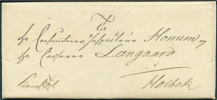 1799. Tjenestebrev med kongelige insignier C7 dateret Kjøbenhavn d. 11.5.1799 fra Det Westindisk-Guineisk Rente- og Toldkammer til Holbæk. Smukt laksegl på bagsiden. Fuldt indhold. Daka 1600,-