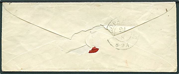 4 R.B.S. Thiele II rødbrun på dampskibsbrev med håndskrevet bynavn Vedbek annulleret med nr.stempel “1” og sidestemplet kompasstempel Kjøbenhavn d. 23.8.1853 til Hamburg. Ank.stemplet K.D.O.P.A. Hamburg d. 21.8.